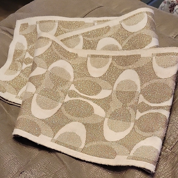 Coach cream and gold metallic, monogram, reversible scarf - Picture 2 of 5